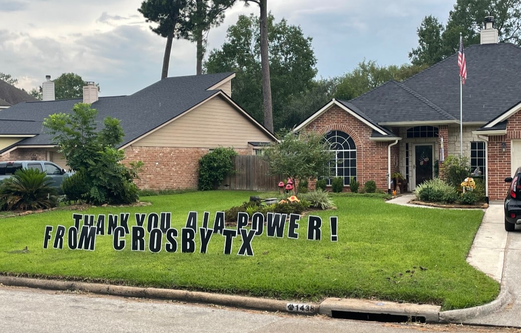 Texas residents are expressing thanks for storm restoration mutual assistance efforts from Alabama Power following Hurricane Beryl.